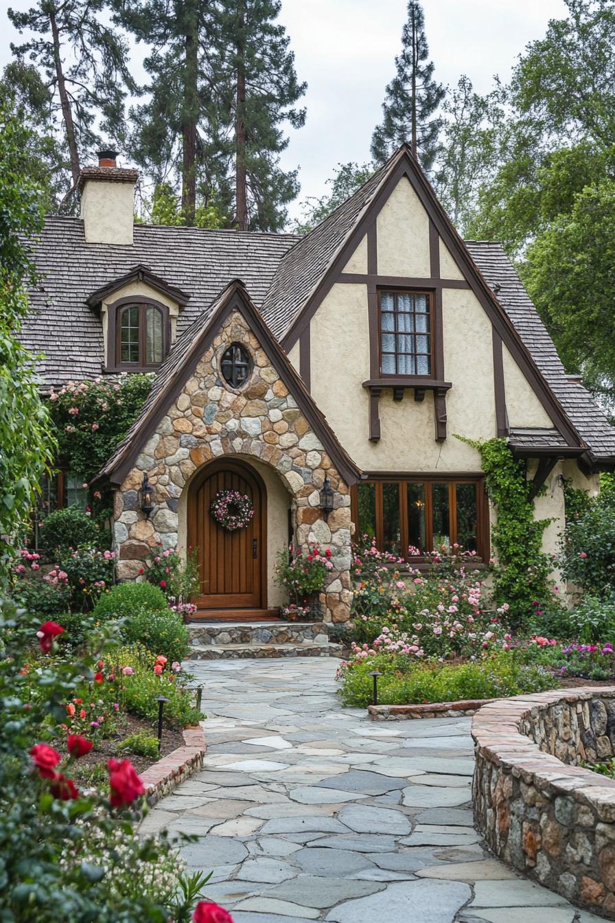 Quaint stone cottage with beautiful garden pathway