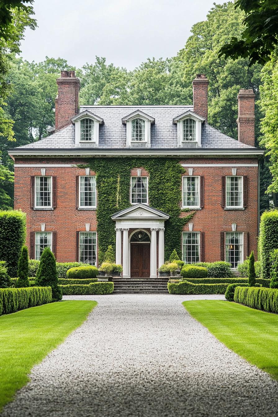 Sophisticated Georgian house with ivy and manicured garden