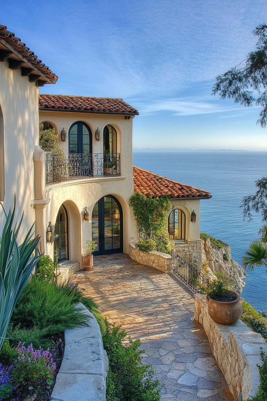 Elegant Mediterranean villa perched on a cliff overlooking the sea