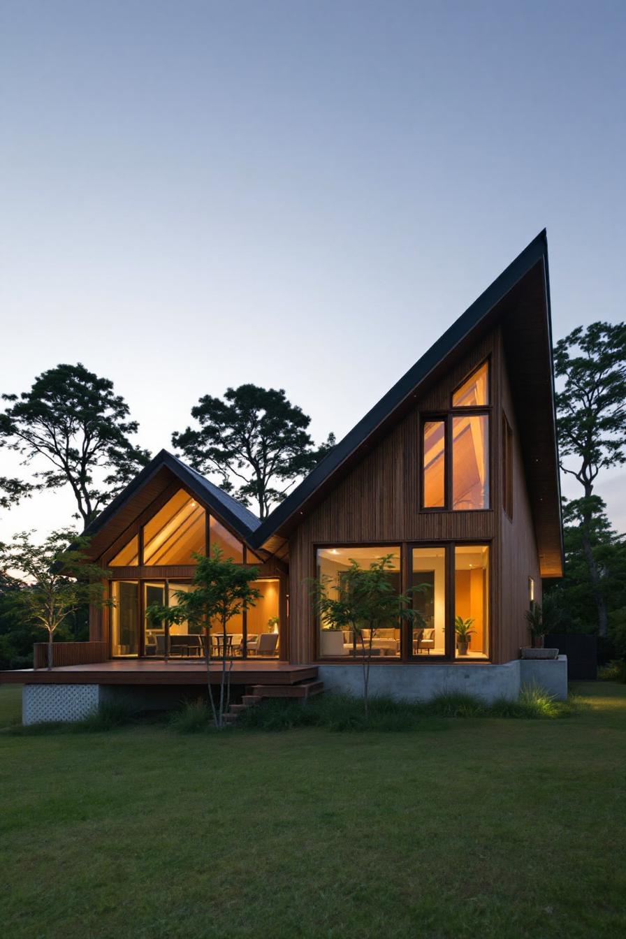 Modern Thai house with large triangular roof design