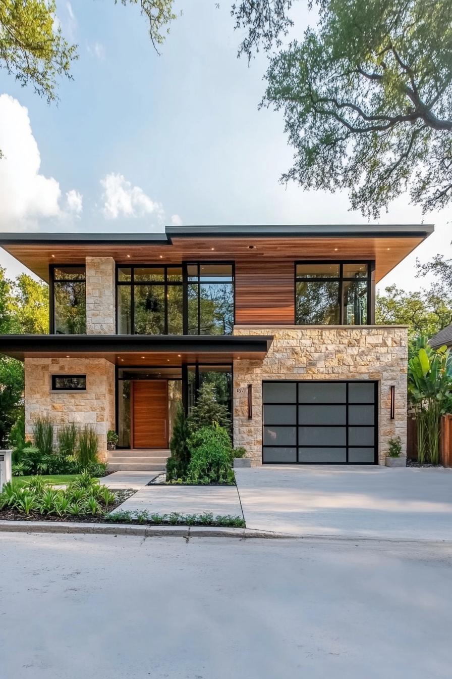 Modern house with glass and stone elements