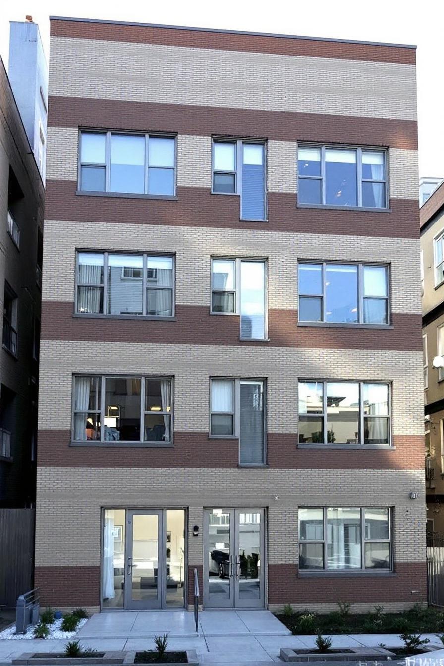 Simple urban residential building with striped facade