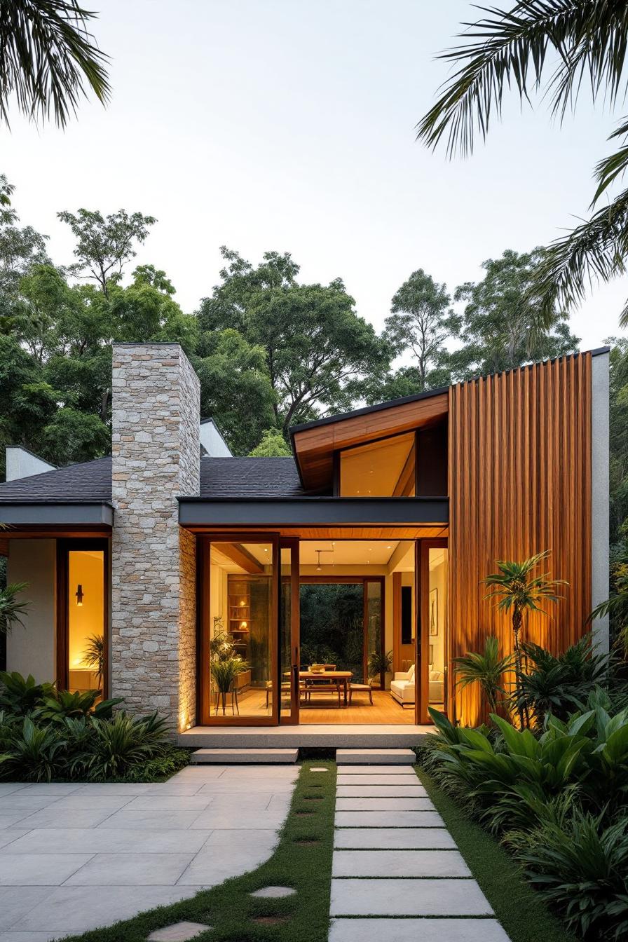 Modern tropical house with stone and wooden features