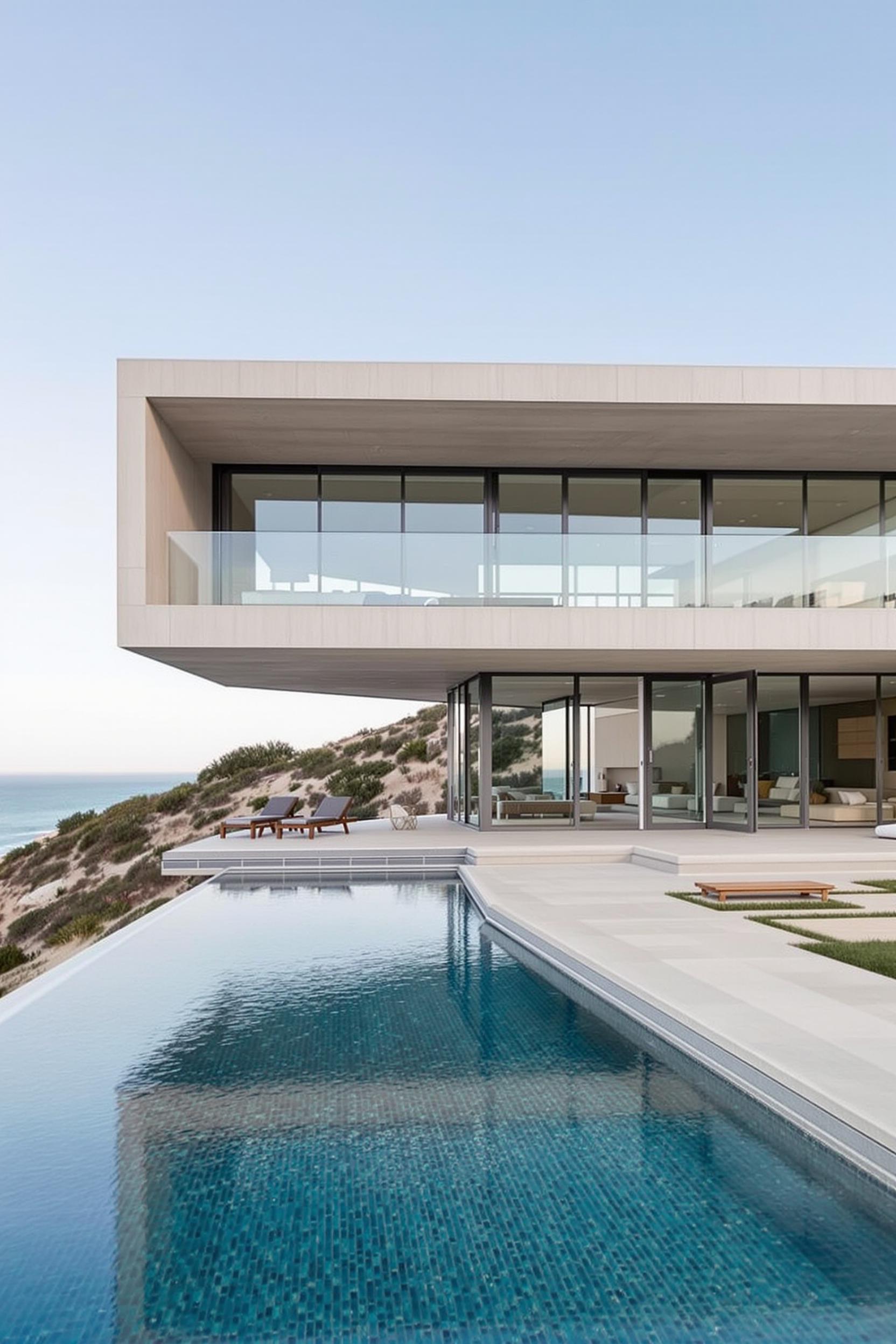 Modern beach house with pool and ocean view