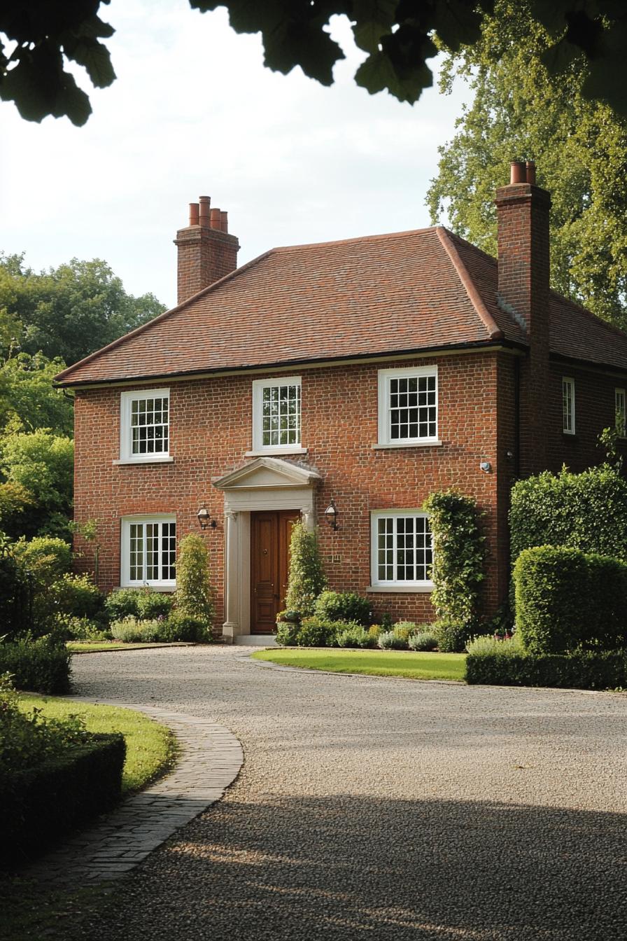 Georgian house surrounded by lush greenery