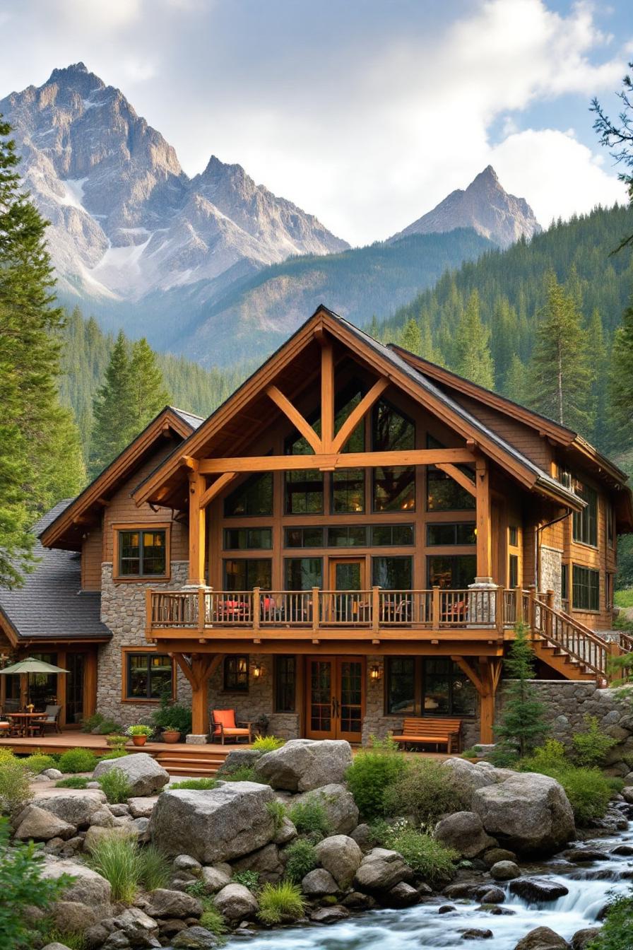 Rustic wooden house with mountain views