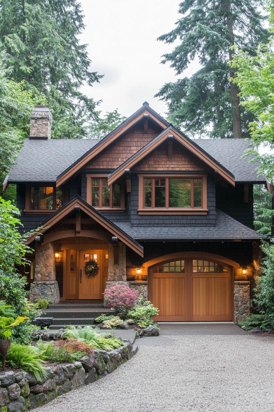 Charming wooden house nestled among tall trees