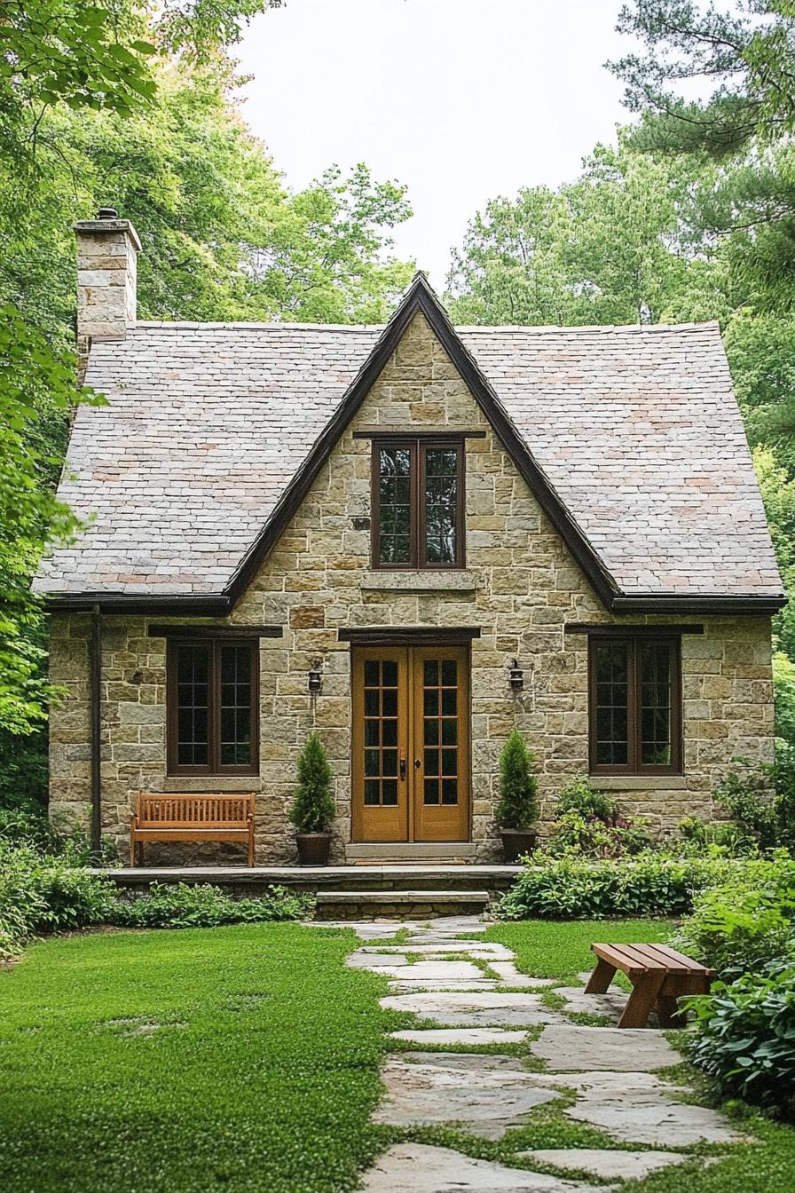 Cozy stone cottage amidst lush greenery