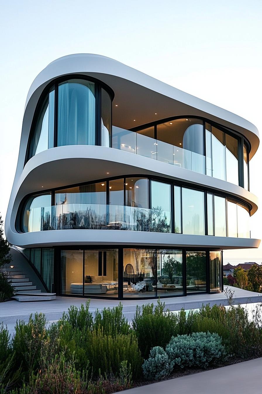 Sleek modern house with curved glass walls