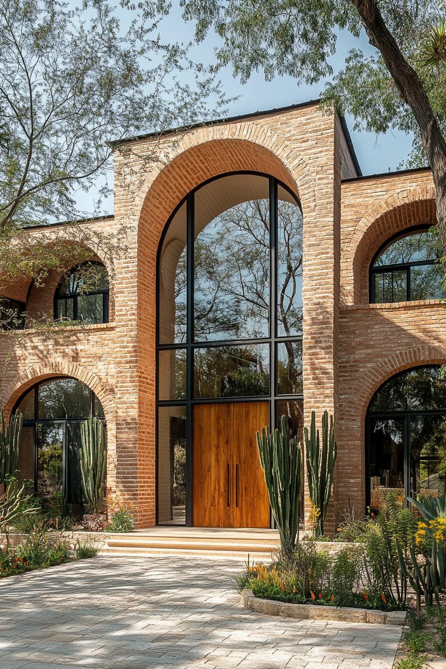 Mexican house with brick arches and cacti