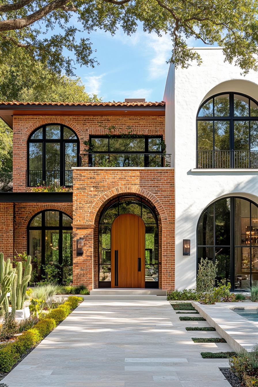 Modern Mexican house with brick and stucco facade