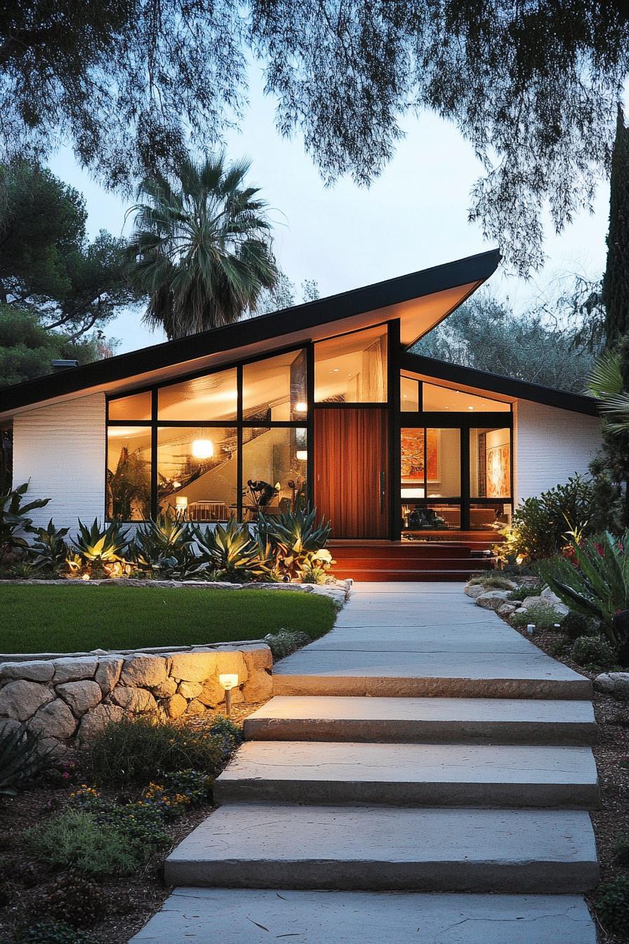 Contemporary bungalow with large glass windows