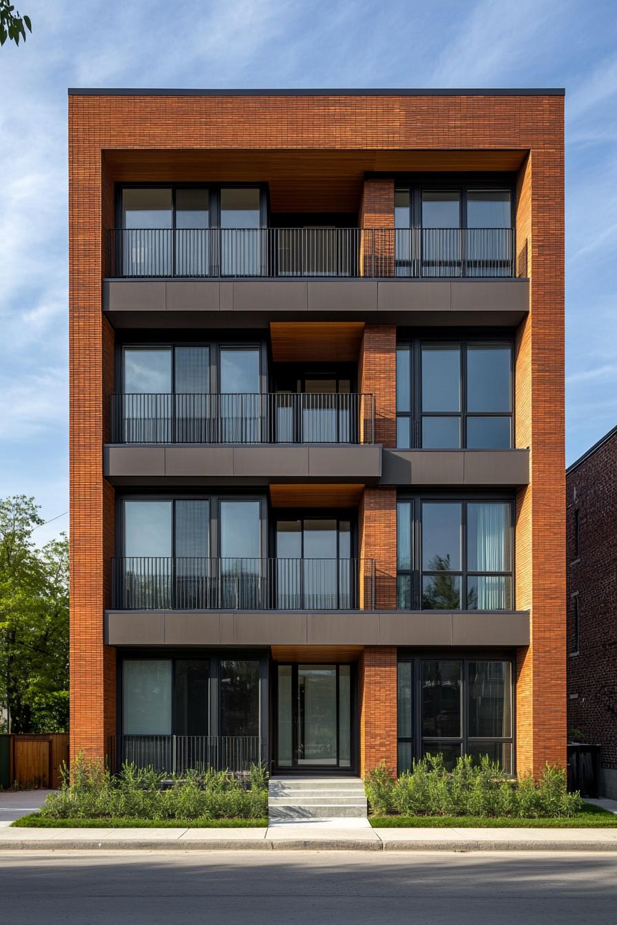 Modern urban building with brick facade and large windows