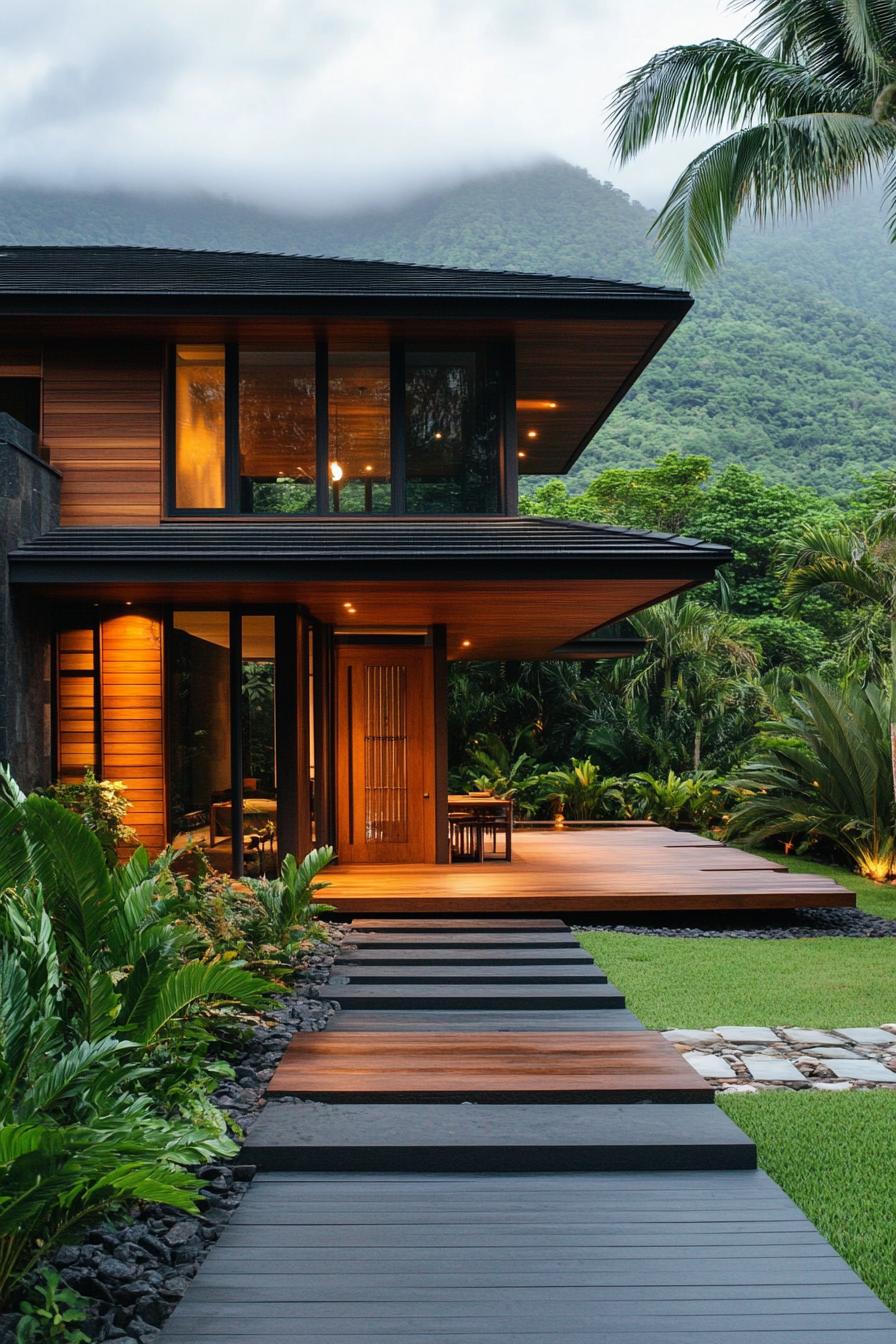 Modern tropical house with lush greenery