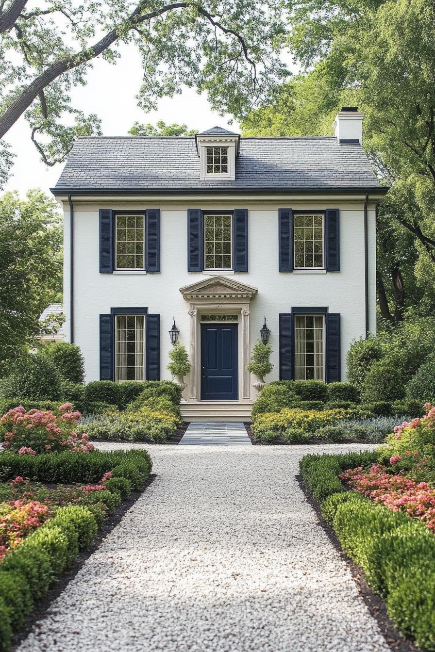 Charming Georgian house with blue shutters and manicured gardens