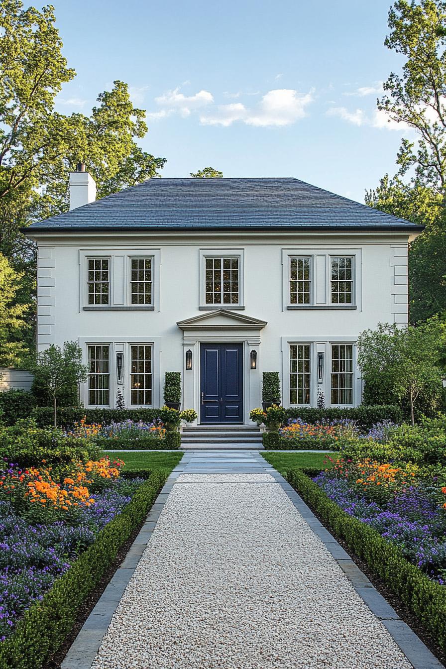 Classic Georgian home framed by vibrant garden