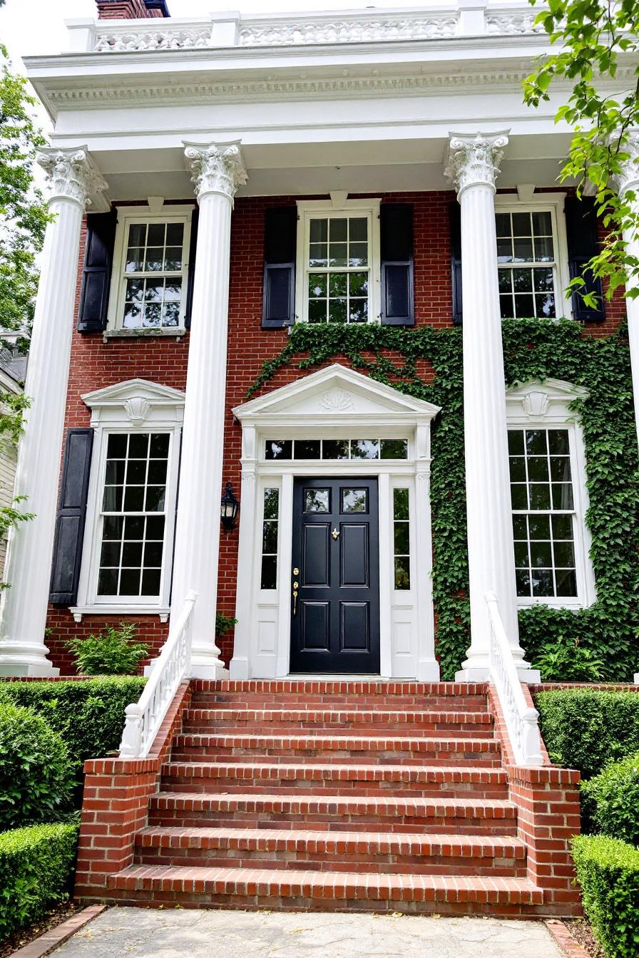 Classic Georgian house with ivy and columns