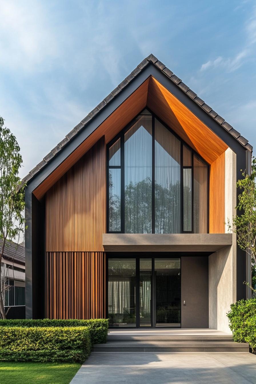 Modern Thai house with wooden accents and large windows