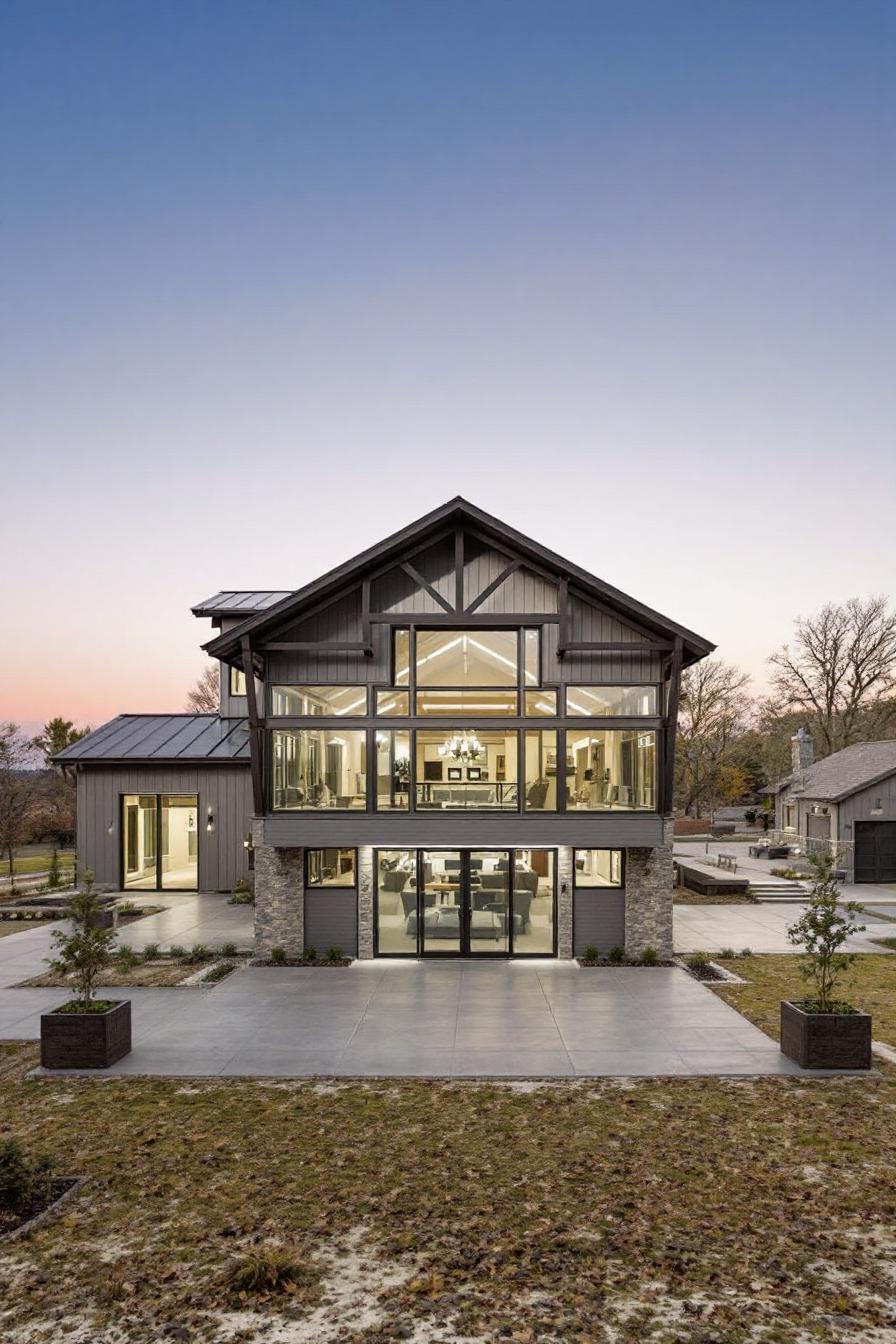 Modern barn home with large glass windows