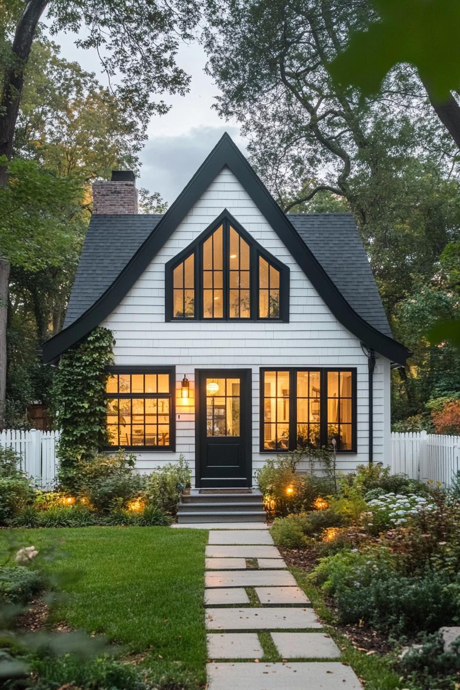 Small, cozy house surrounded by lush greenery