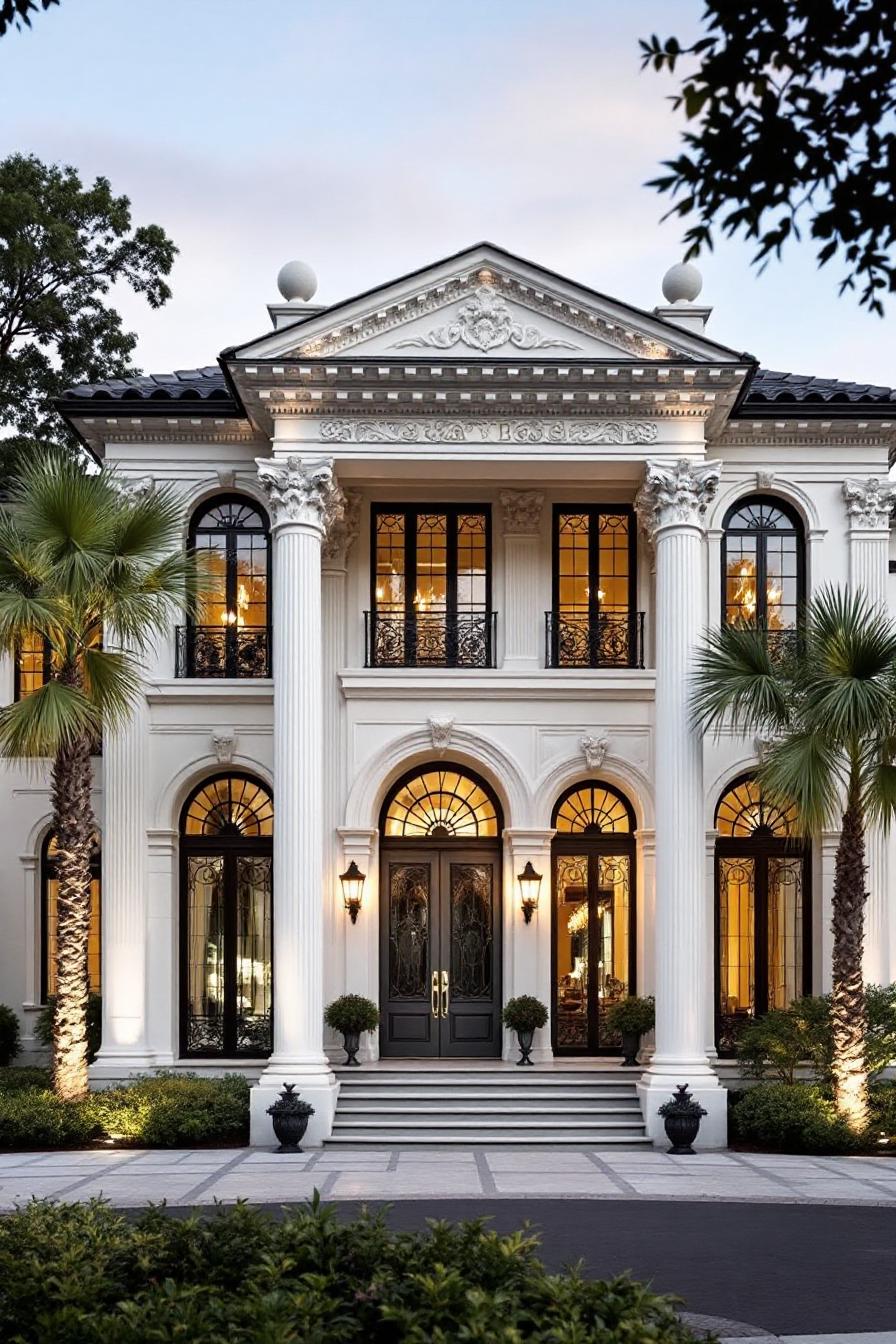 Elegant mansion with tall columns and ornate details