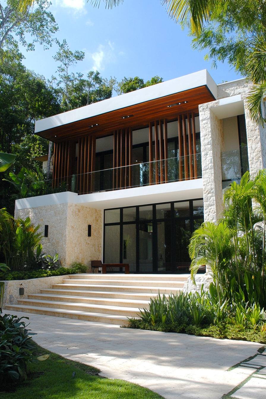 Modern Mediterranean house with lush greenery