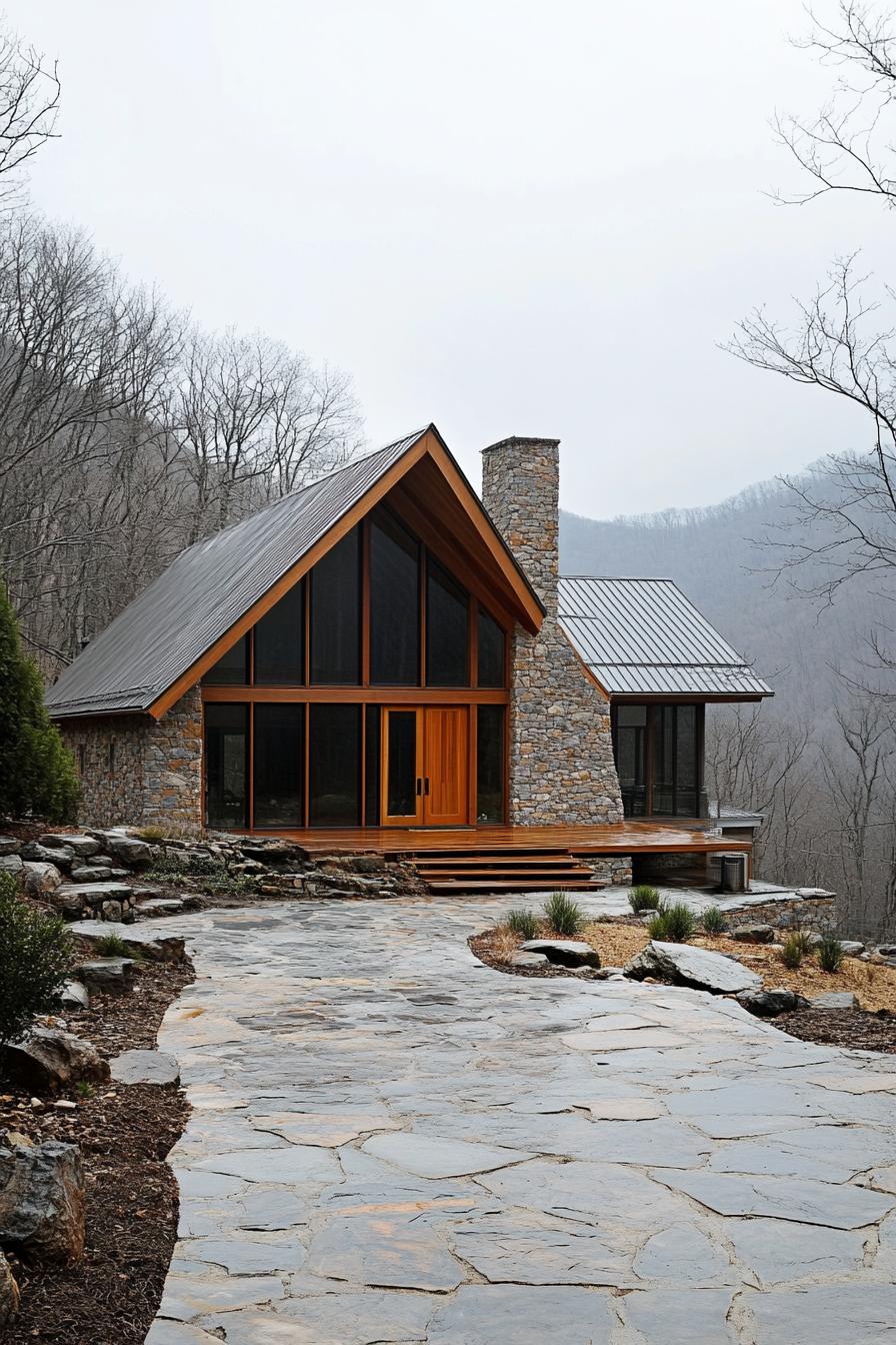 Rustic stone mountain house with modern design