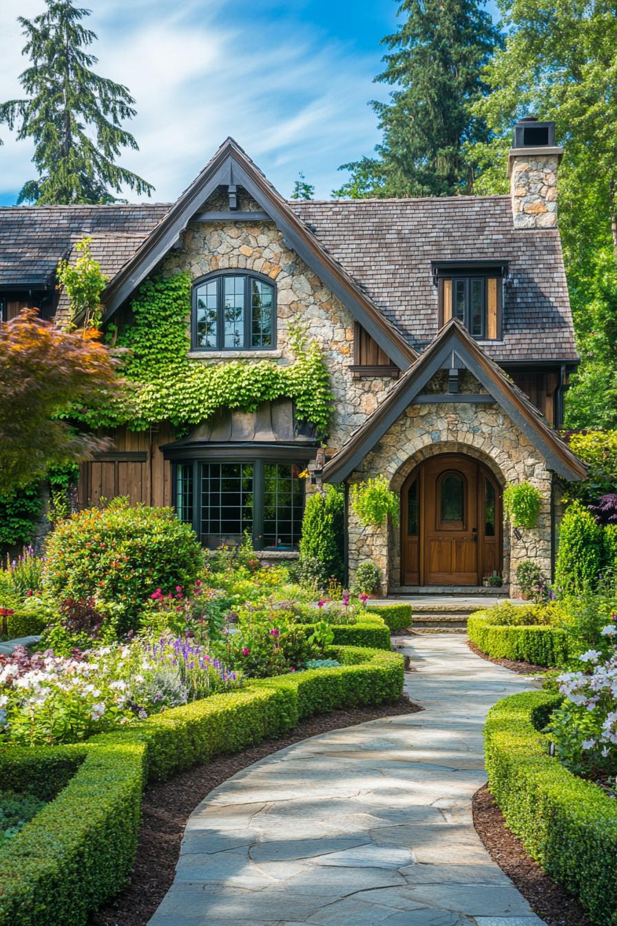 Charming stone cottage with lush garden path