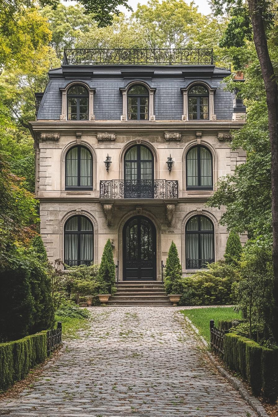 Elegant stone facade with tall windows