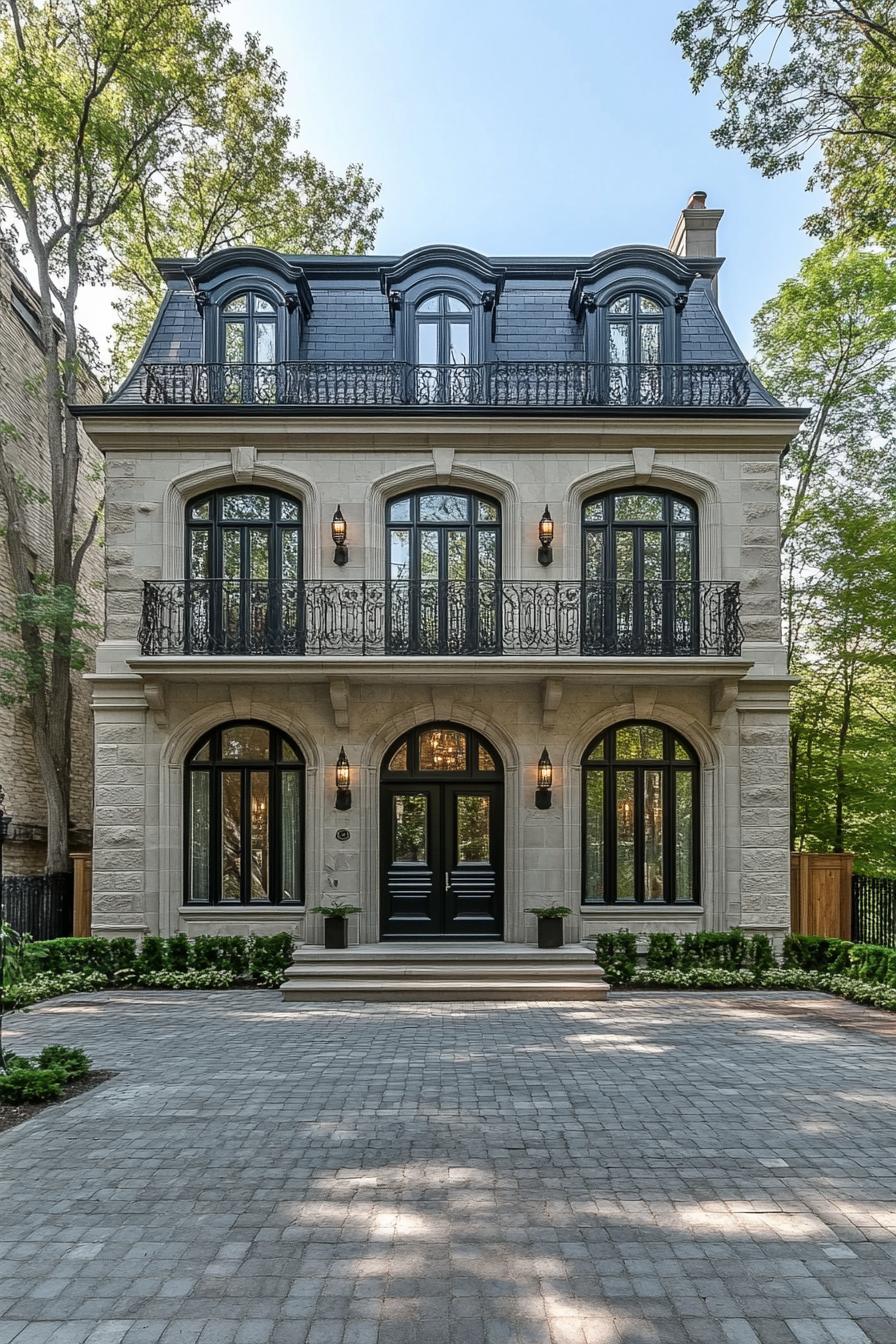 Elegant stone facade with grand arched windows