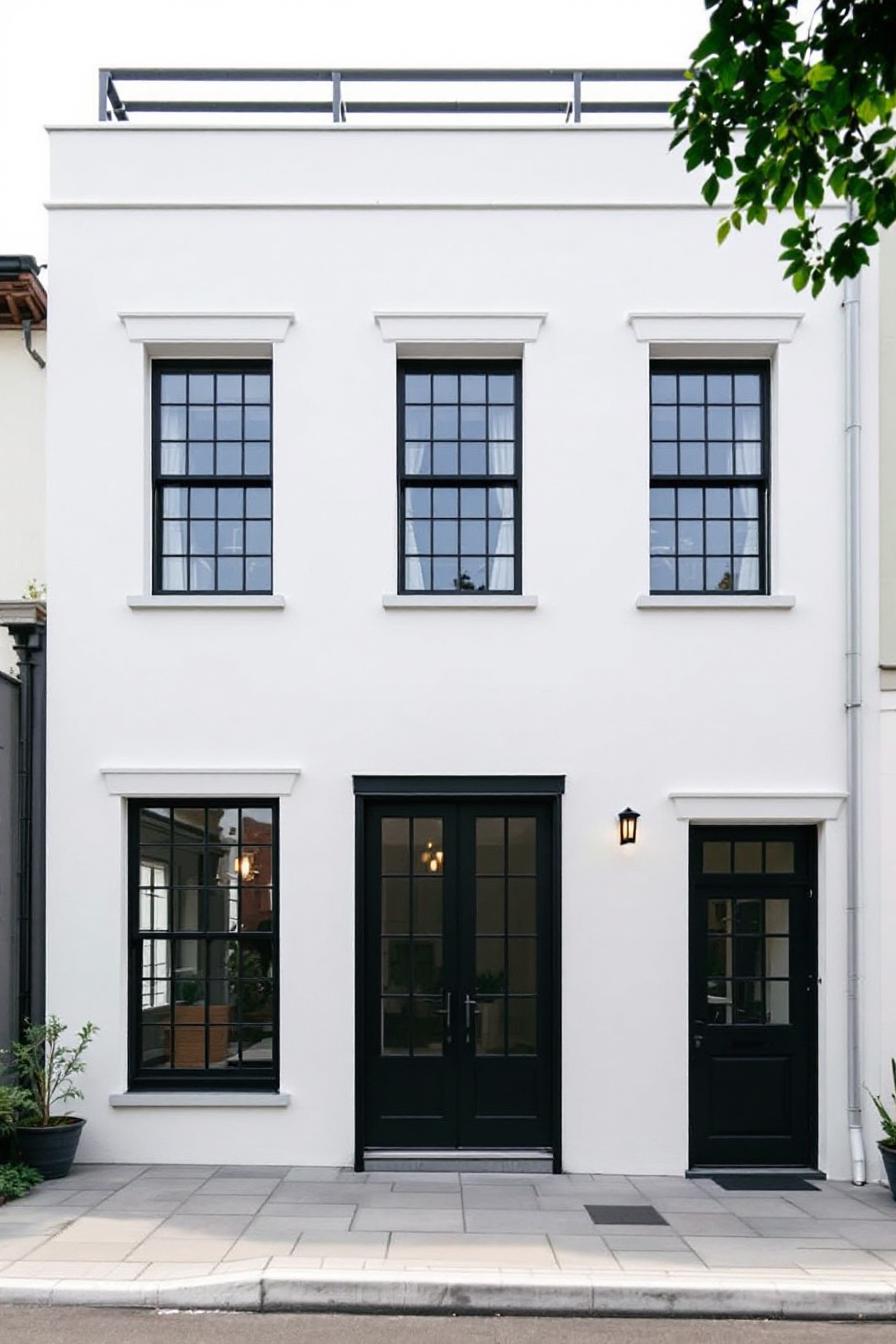 Modern French house with black windows and a flat roof