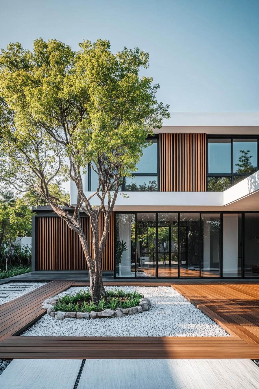 Modern Thai house with large windows and wooden accents