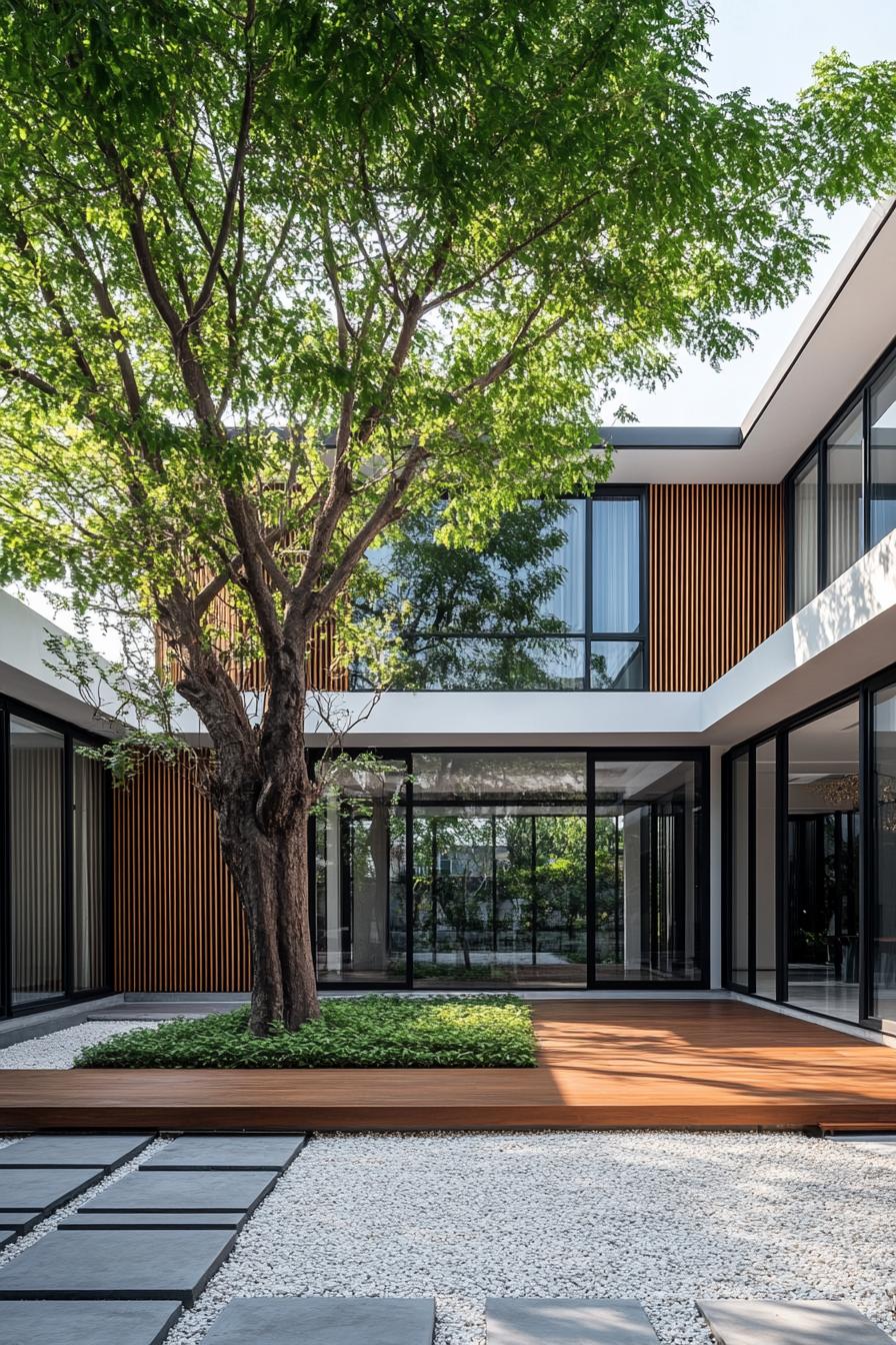 Modern Thai house with a central courtyard featuring a large tree