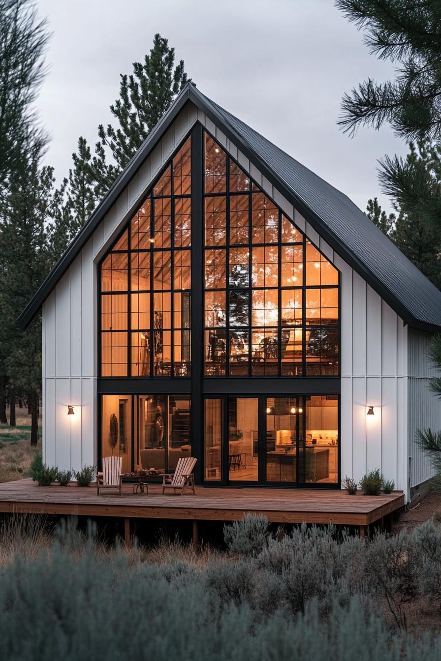 Cozy A-frame barndominium with large glass windows