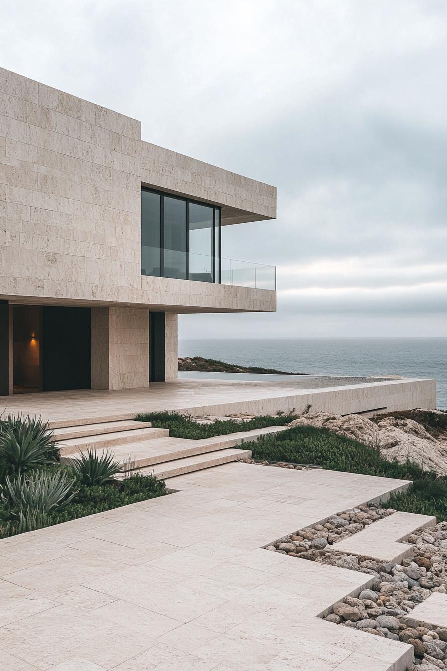 Modern beach house with glass facade overlooking the ocean