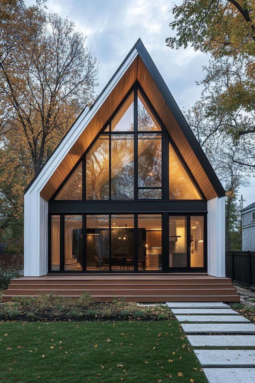 Modern A-frame bungalow with large windows