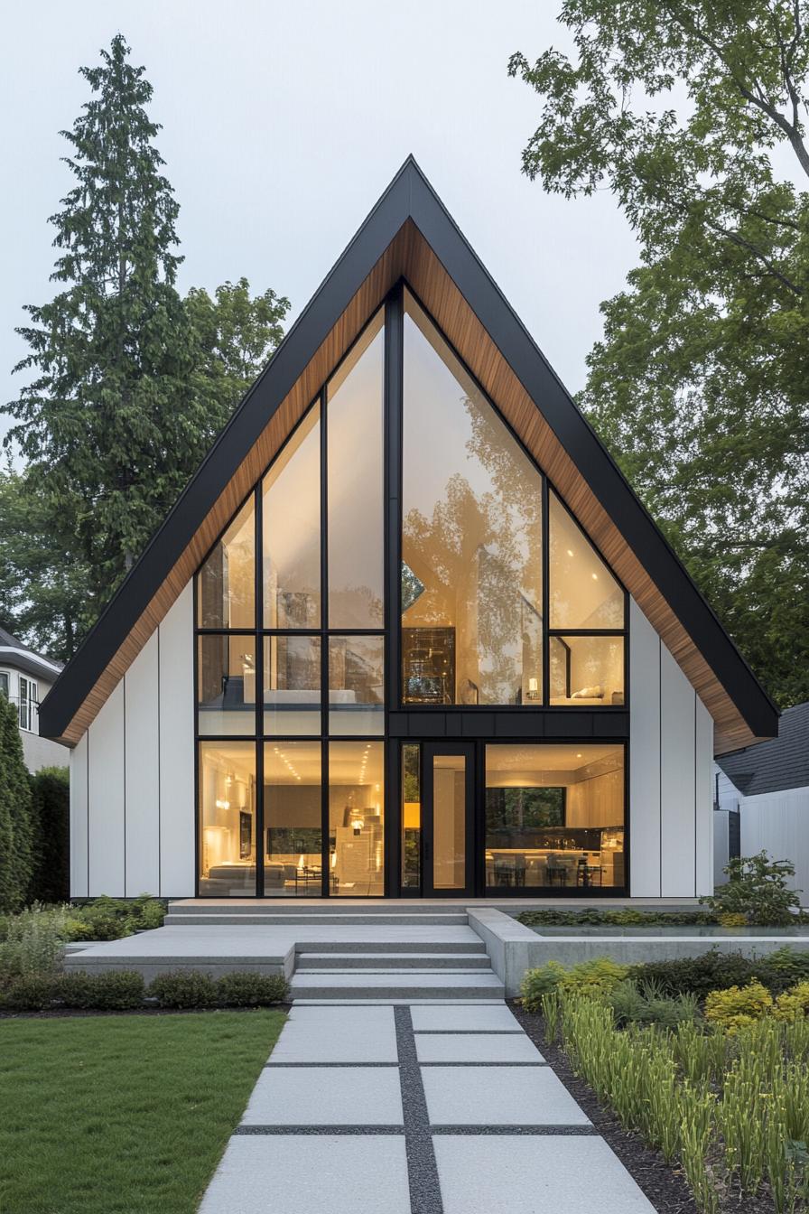 Modern A-frame bungalow amidst forest