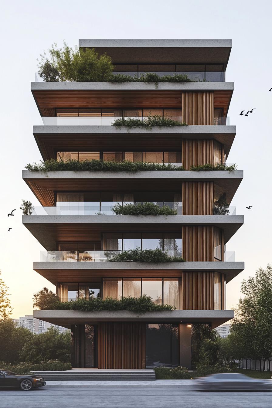 Tiered building with lush greenery