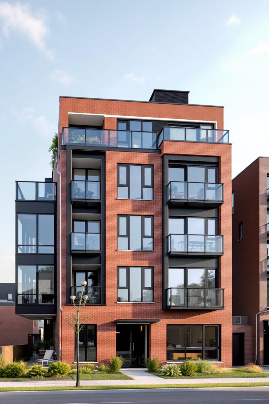 Modern multi-story building with large glass balconies