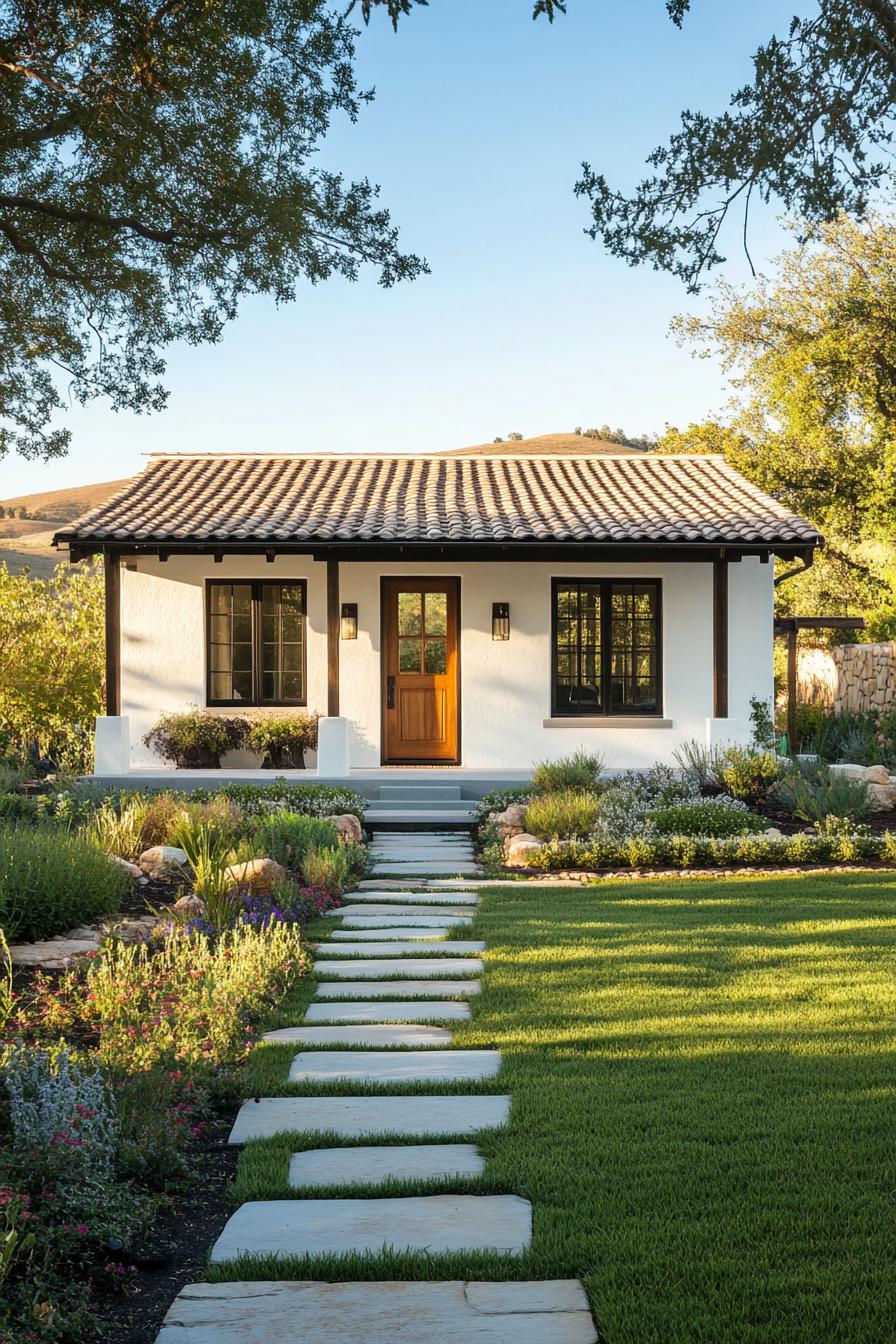 Charming rural house with a tiled roof and lush garden