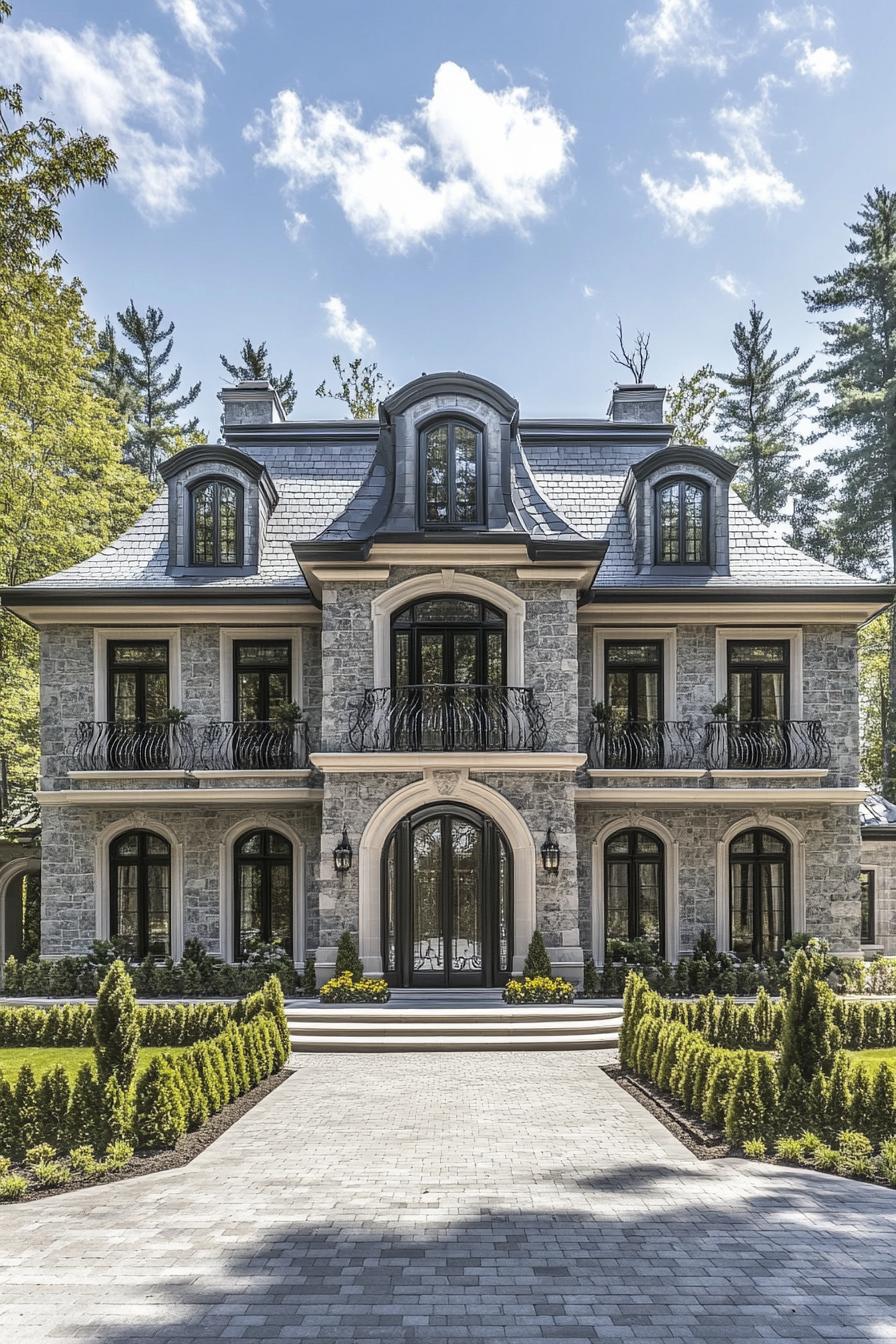 Luxury house with arched windows and a stone facade