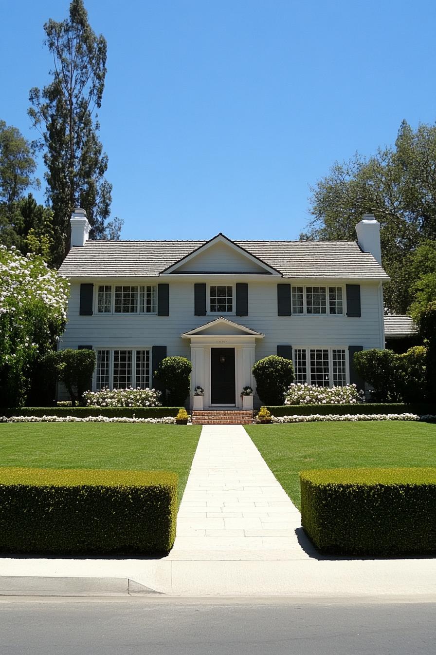 Classic house with white siding and a manicured lawn