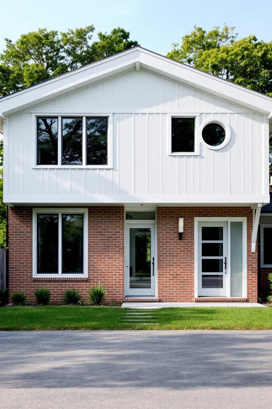 Two-story house with brick and white siding