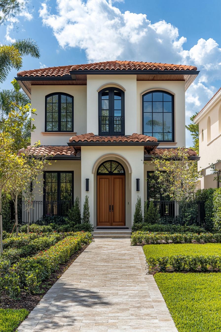 Mediterranean house with terracotta roof and lush garden