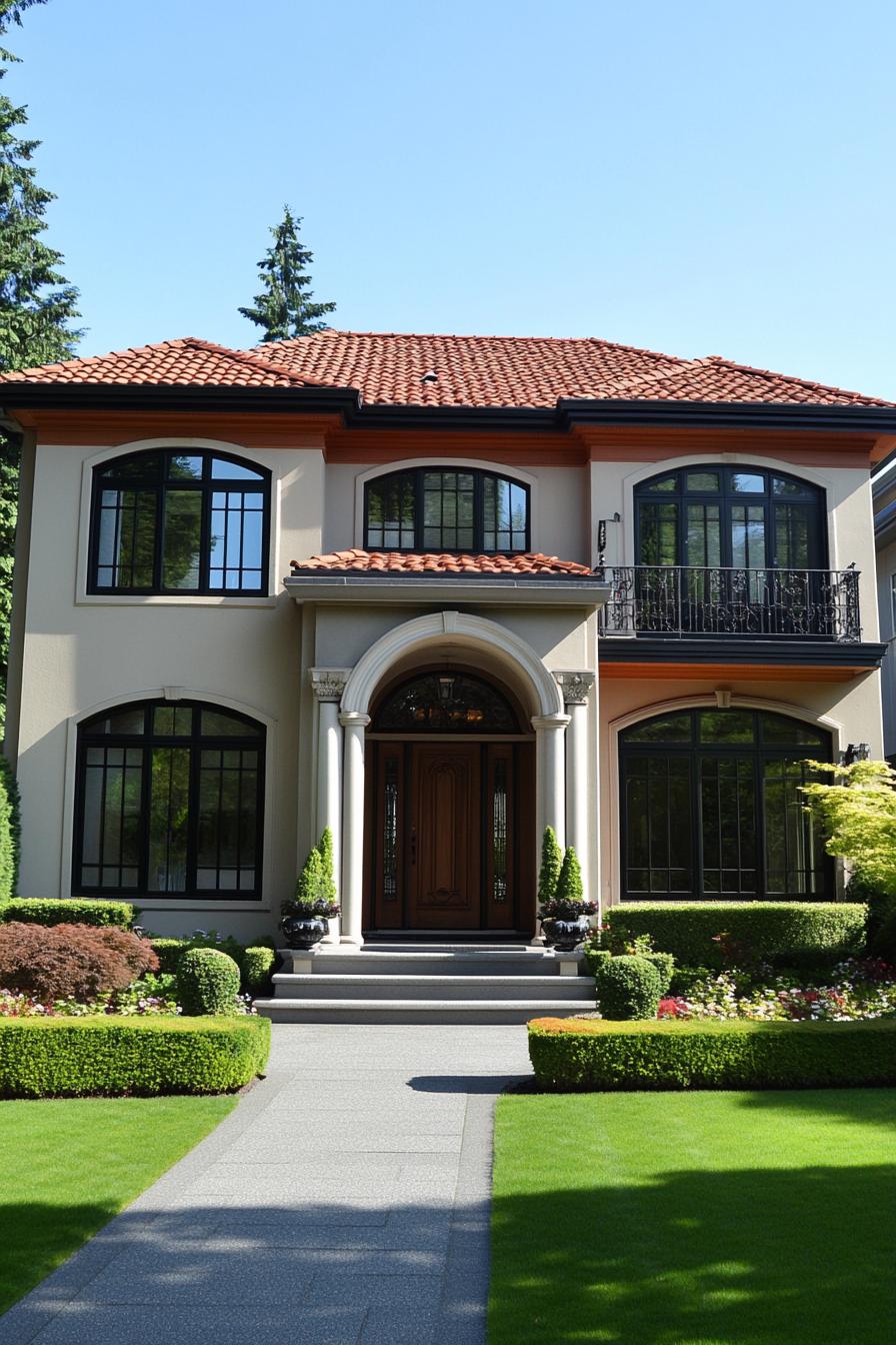 Charming two-story Mediterranean home with manicured lawn