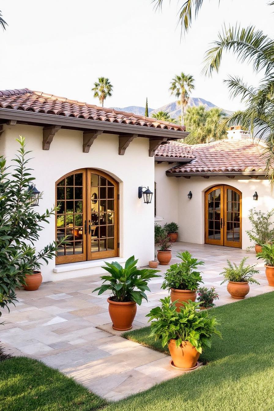 Spanish bungalow with terracotta roof and lush garden