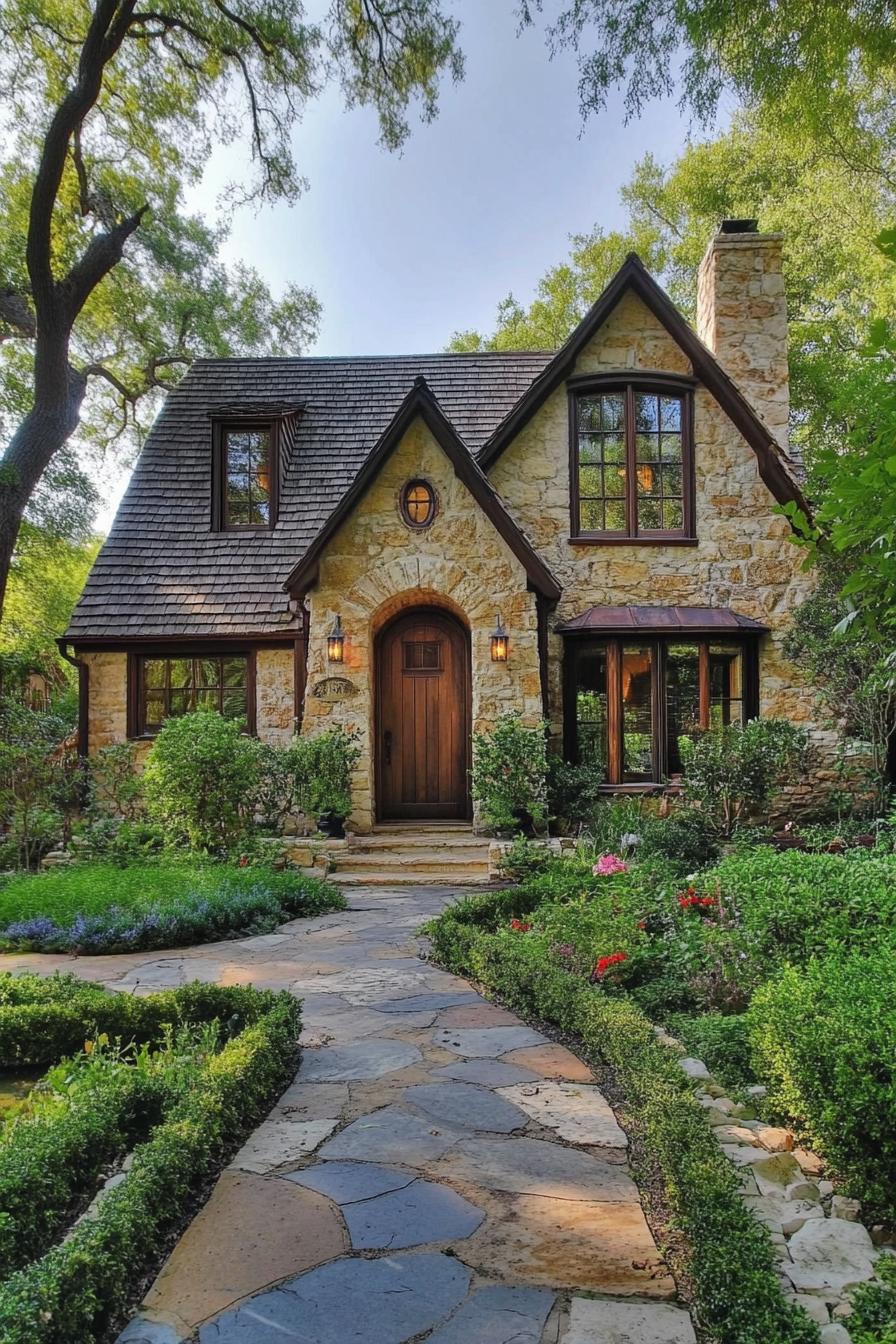 Charming stone cottage with lush greenery