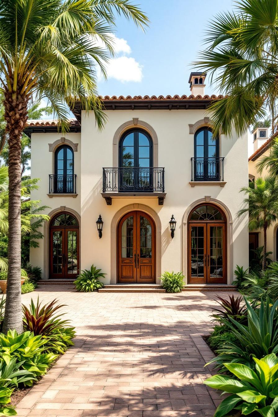 Elegant Mediterranean villa with terracotta roof and lush palms