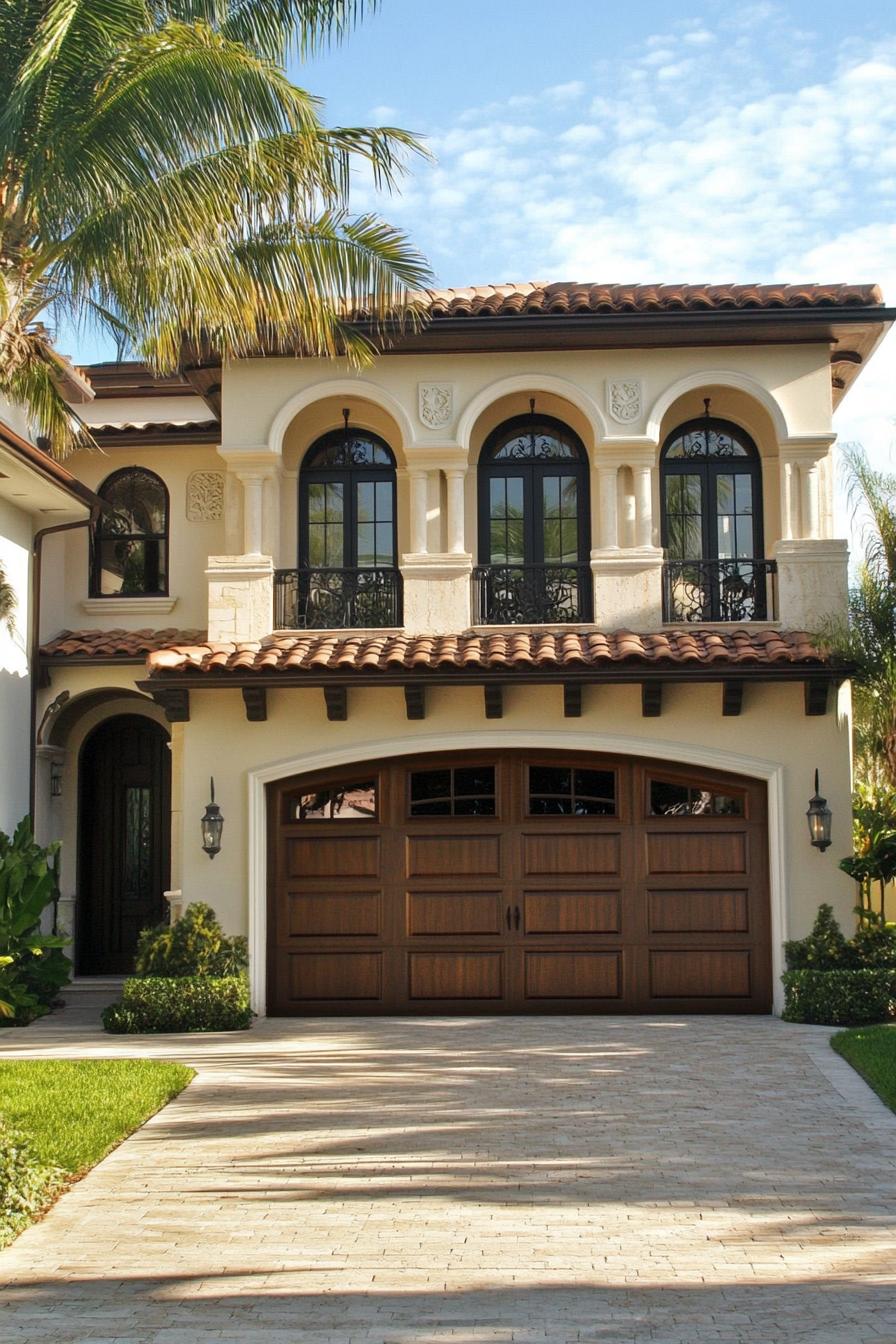 Elegant two-story house with palm trees