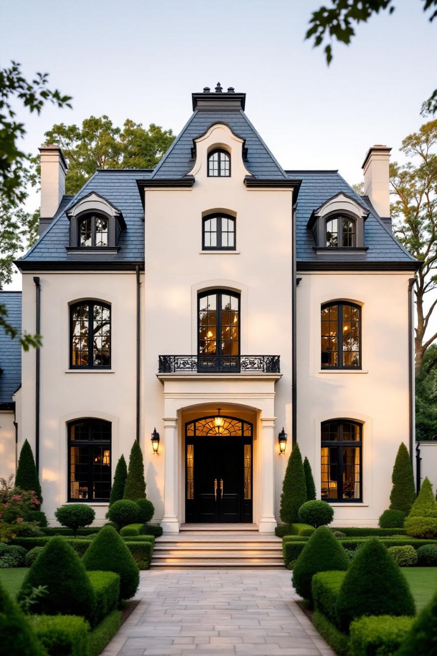 Elegant French-style house with manicured garden